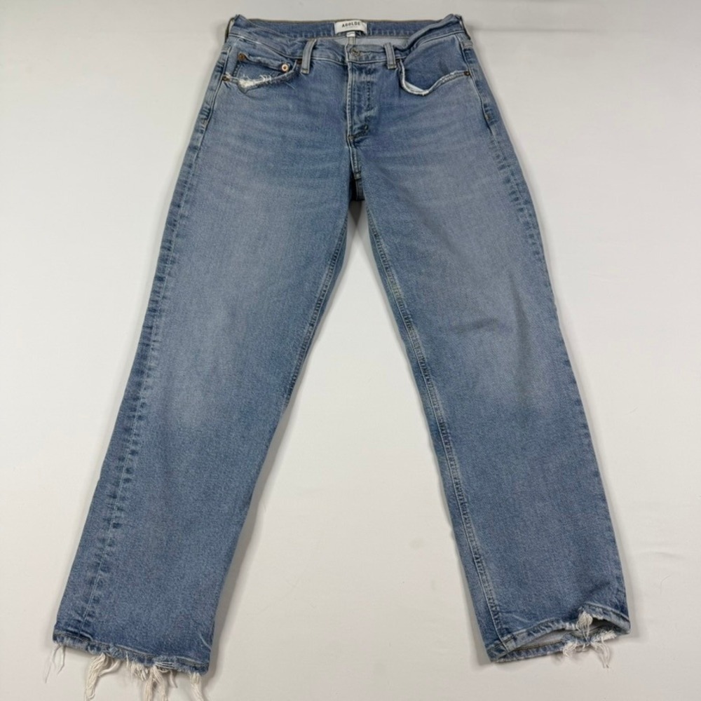 AGOLDE Kye‎ Straight Crop Jeans Womens 26 Mid Rise Blue Light Wash Raw Hem